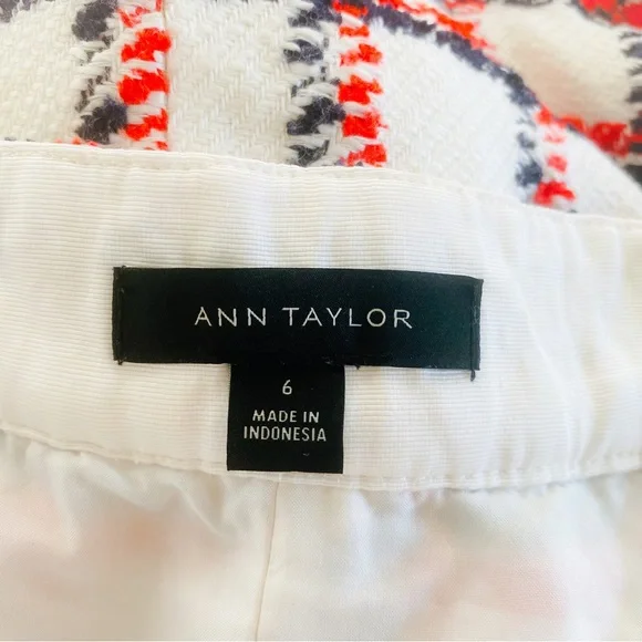 Ann Taylor Red & Black Plaid Tweed Button Down Front Knee Length Skirt Size 6 - Picture 5 of 8